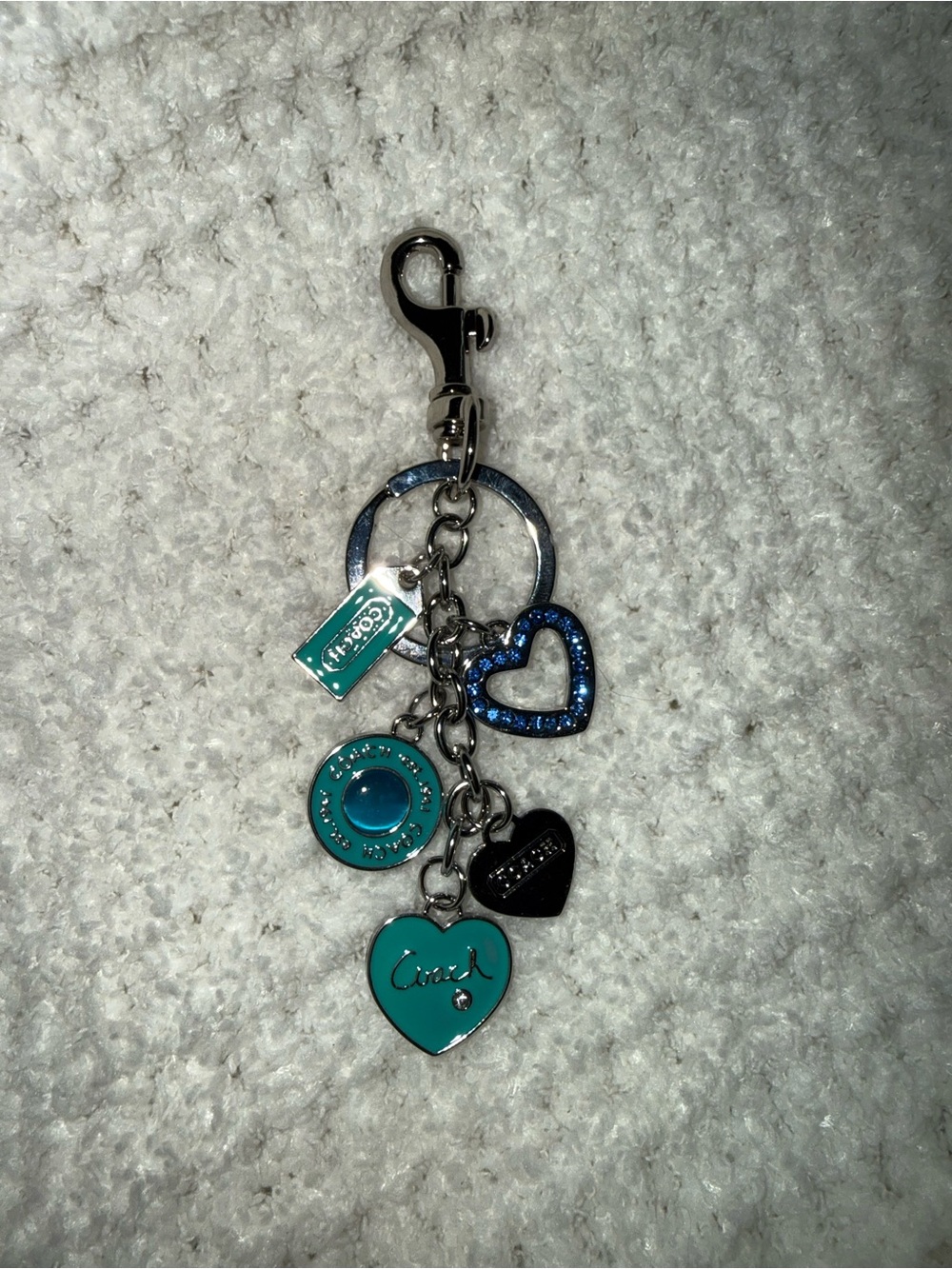 Coach Teal & Sparkling Blue Heart Charm Key Ring